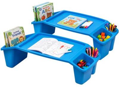 Basicwise 2-Pack Activity Desk Tables with Cup Holders & Storage.