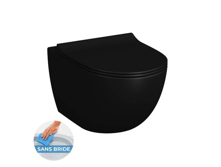 WC suspendu sans bride SAT Infinitio avec abattant softclose, Noir mat (SATINF011RREXPBKM)