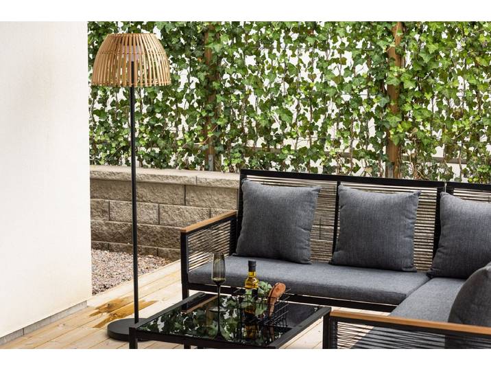 Outdoor-Stehlampe „Elan“ – wetterfeste Stehleuchte aus Bambus & Metall - Braun - Luxusbetten24