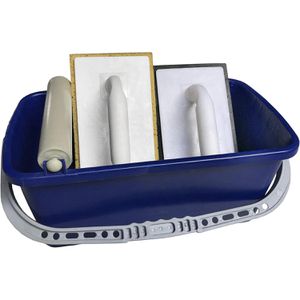 Berg Fliesenwaschset BASIC, Eimer, 12 Liter, mit Rollenaufsatz, Fliesenwaschbrett und Reibebrett, 3-teilig
