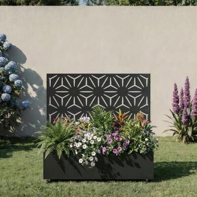 Lumibee Modern Metal Outdoor Privacy Fence Screen with Planter Box