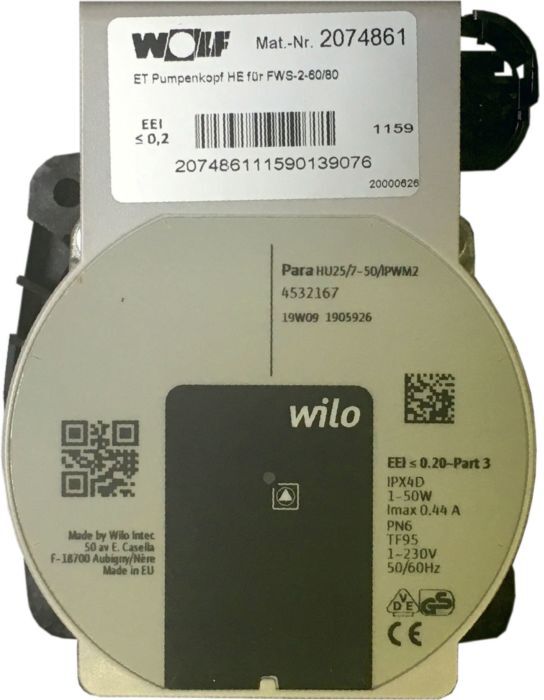 Wolf Pumpenkopf hocheffizient 2074861 für FWS-2-60/80 Wilo PARA HU 25/7.0 PWM2