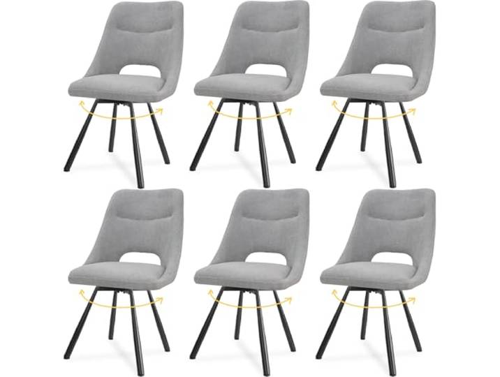 LEWE Esszimmerstühle drehbar 6er Set, Automatisch zurückkehrender Sitz, 180° Drehstuhl, Ergonomischer Polsterstuhl, armlos, Esszimmer Wohnzimmer Schlafzimmer, Kaschmir-Stoff - Grau