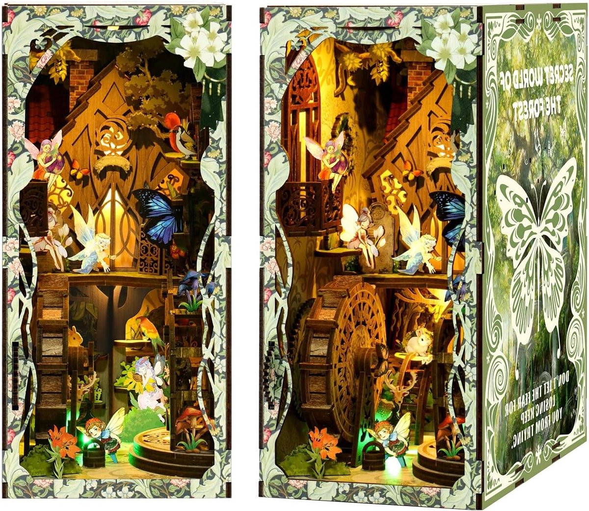 DIY Boekenhoek Miniatuurhuisje Boekensteun Betoverd Bos Thema Houtkleur H x B x D: 18 x 15 x 8 cm