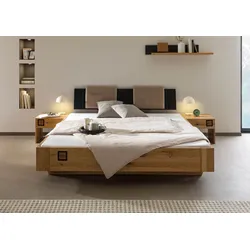 Bett inkl. Nachttische und Kopfteilkissen taupe  Wildeiche 160x200x86 natur geölt/lackiert KITZBÜHEL #169