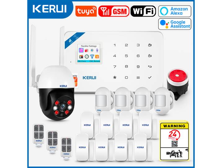 KERUI W181 Tuya système d'alarme de sécurité intelligent WIFI GSM fonctionne avec Alexa maison détecteur de mouvement anti-cambriolage capteur de porte caméra extérieure