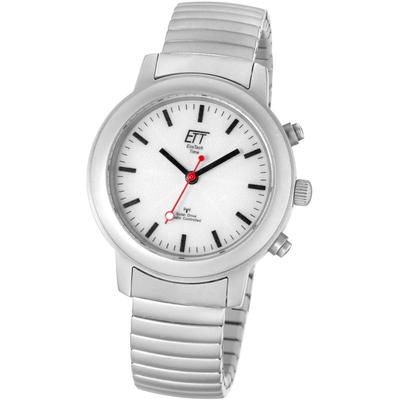 Funkuhr ETT "Basic", grau (edelstahlfarben), Armbanduhren, Damen, Funkuhr, Armbanduhr, Damenuhr, Solar, Flexband, Zugband
