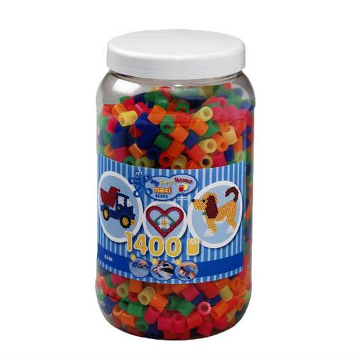Vedes HAMA Bügelperlen Maxi - Neon Mix 1400 Perlen (6 Farben) in Aufbewahrungsdose 8542