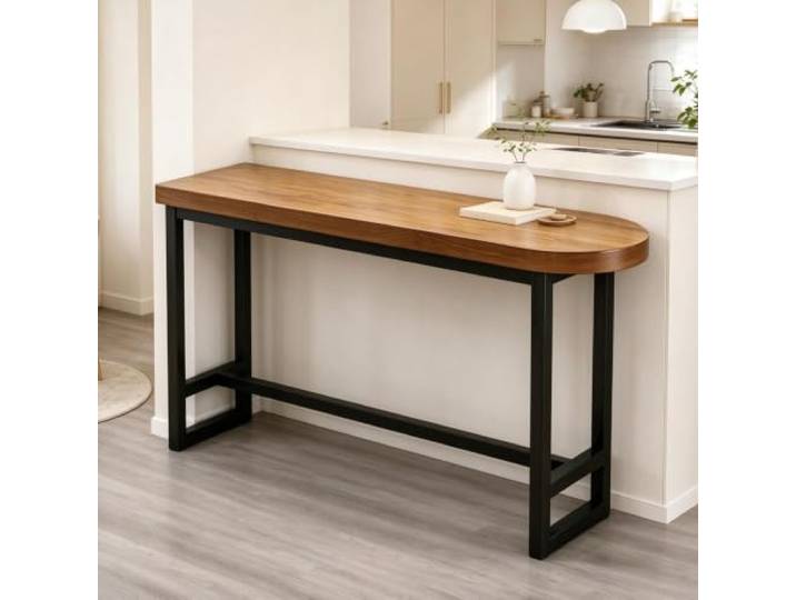Rechteckiger Massivholz Thekentisch, schmaler Bar Hochtisch, Kneipentisch Rechteckiger Sofa-Konsolentisch，mit Rahmenstruktur, Bistrotisch für den Innenbereich(Yellow-brown,55.1 Lx23.6 W)