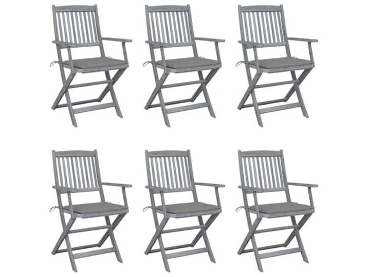 GHVBNMF 6er Set Klappstühle Holz mit Kissen Massivholz Akazie Grau Wetterfeste Essstühle aus Akazienholz für Terrasse und Balkon, platzsparend klappbar inklusive weicher Sitzauflagen.