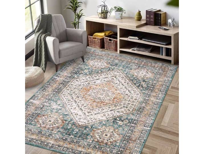 Tapis de salon ou de chambre 120x170 cm en moderne design - motif médaillon - antidérapant avec poils moyens - Vert