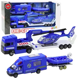 Polizei Rettungswagen Boot LKW Hubschrauber Blau Set