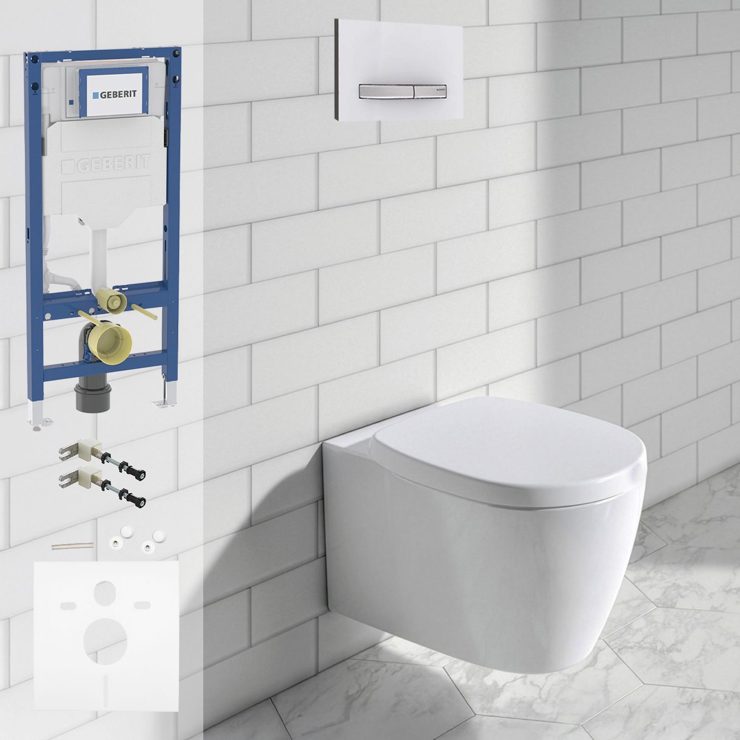 Geberit DuoFix Element für Wand-WC mit Ideal Standard Connect WC-Paket mit AquaBlade, Badkeramik, K707401-Set1,