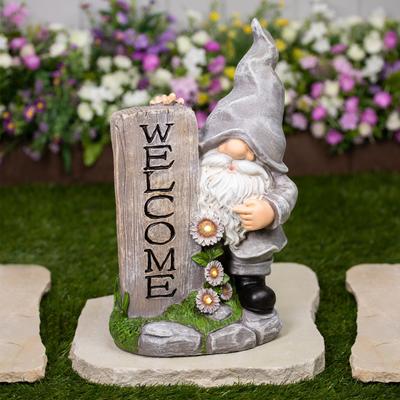 Northlight "LED Solar Lighted Gnome Welcome Outdoor Garden Statue - 15.5"""