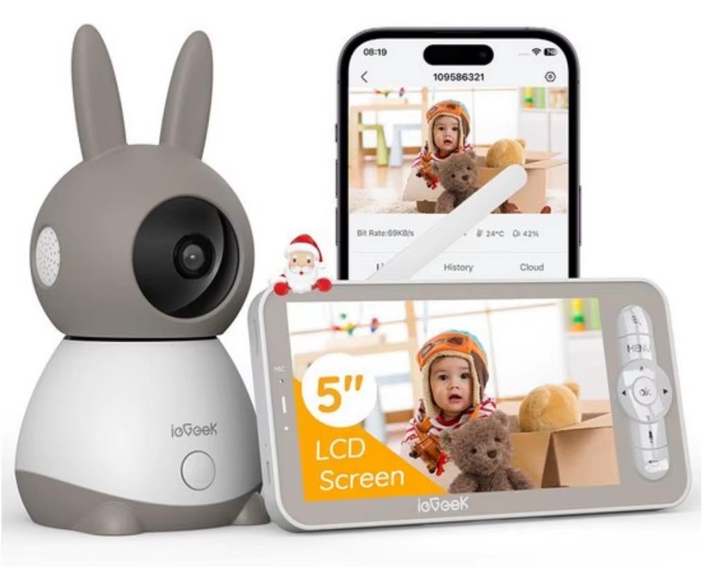 Babyphone mit Kamera - Baby Monitor 1T - 2K 3 MP - 360° PTZ - 2,4-GHz-WLAN - Infrarot-Nachtsicht - Bewegungserkennung - Zwei-Wege-Audio