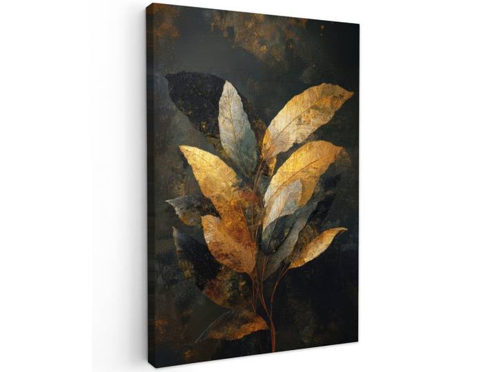 LEINWANDBILD Golden Leaf Komposition - Botanical Luxury Wanddeko 40x60 cm