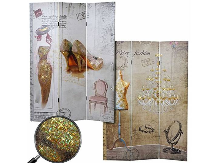Mendler Foto-Paravent Vintage, Raumteiler Trennwand, Glitzer Retro Fashion MVG-Zertifiziert - 170x120cm