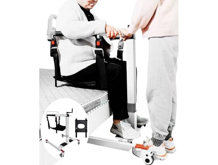 Errzom 4 in 1 Portable Patient Lift Transfer Stuhl für Zuhause, mit 2 Arten von Polstern, Höhe/Breite Verstellbar, Bett-zu-Toilette-Transfer-Rollstuhl für Erwachsene, ältere Menschen