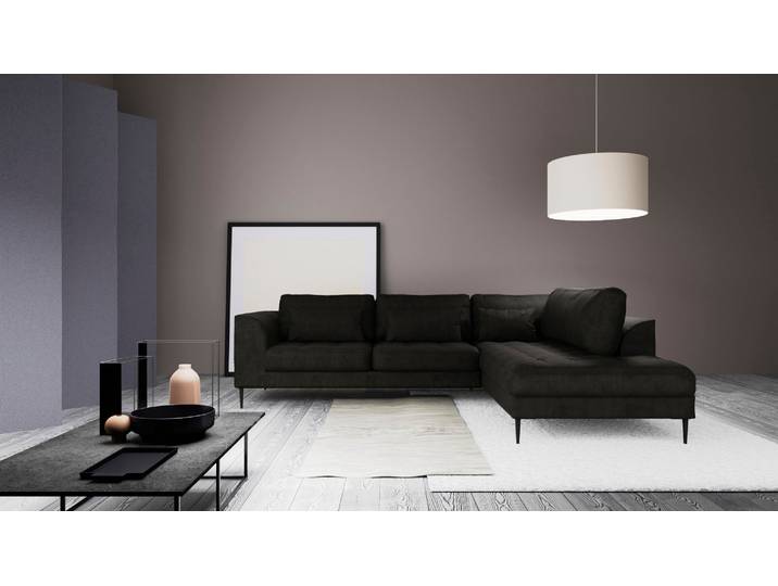 Ecksofa TRENDMANUFAKTUR Luzi, wahlweise mit Schlaffunktion und Bettkasten, gemütlich, L-Form , grau (eifel tower), Sofas, B/H/T: 264cm x 80cm x 203cm, Samtvelours, Ottomane rechts,mit Schlaffunktion,mit Bettkasten, 100% Polyester, Ecksofa, Designsofa mit Ottomane, Metallfüsse schwarz, Breite 264 cm, B:264cm H:80cm T:203cm