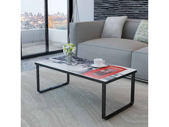 vidaXL Couchtisch mit Glasplatte Telefonzelle-Aufdruck