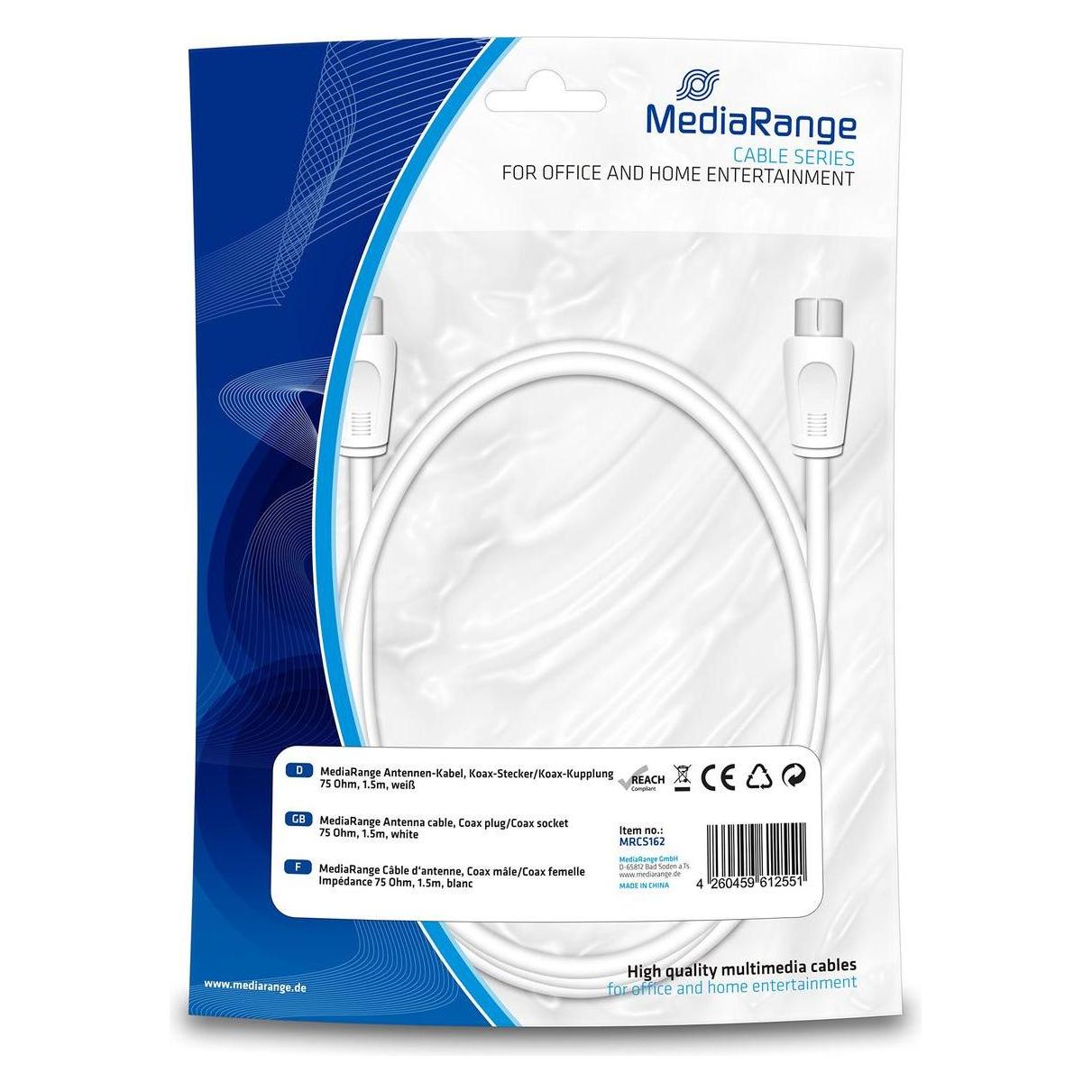 MediaRange Antennen-Kabel, Koax-Stecker/Koax-Kupplung, 75 Ohm (Antennenkabel) (MRCS162)