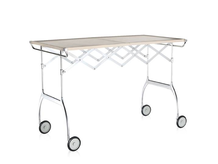 KARTELL chariot pliant à aliments BATTISTA (Cr claire - Polyuréthane opaque / Acier chromé)
