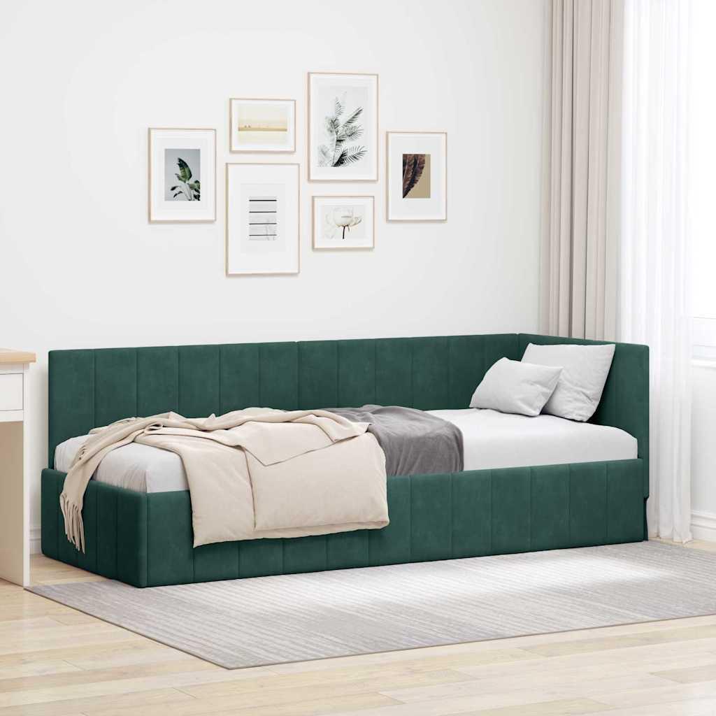 Bettgestell - Bettrahmen - Kinderbett - Schlafsofa - Bett mit Bezug aus Holzfurnier - Kopfteil aus Samt - 80x200 cm