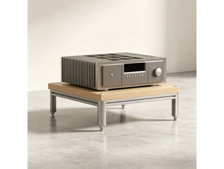 YHTCSXMD Stapelbares 1-Tier HiFi Rack, Audio Rack, 18 mm Holzablage Aluminiumrahmen, Vibrationskontrolle, Modulsystem für Verstärker, CD-Player und Plattenspieler; Wohnzimmer und Schlafzimmer