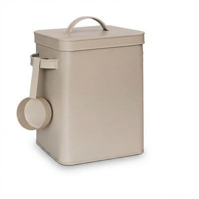 Relaxdays Metallbox, 6,5 L Aufbewahrungsbox mit Dosierhilfe, Tierfutter & Kaffee, luftdicht, Waschpulverdose, beige