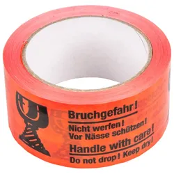 108 Rollen Rolle Klebeband PVC “Bruchgefahr“ (50 mm x 60 m) signalrot Paketband Transport Umzug Versand BB-Verpackungen