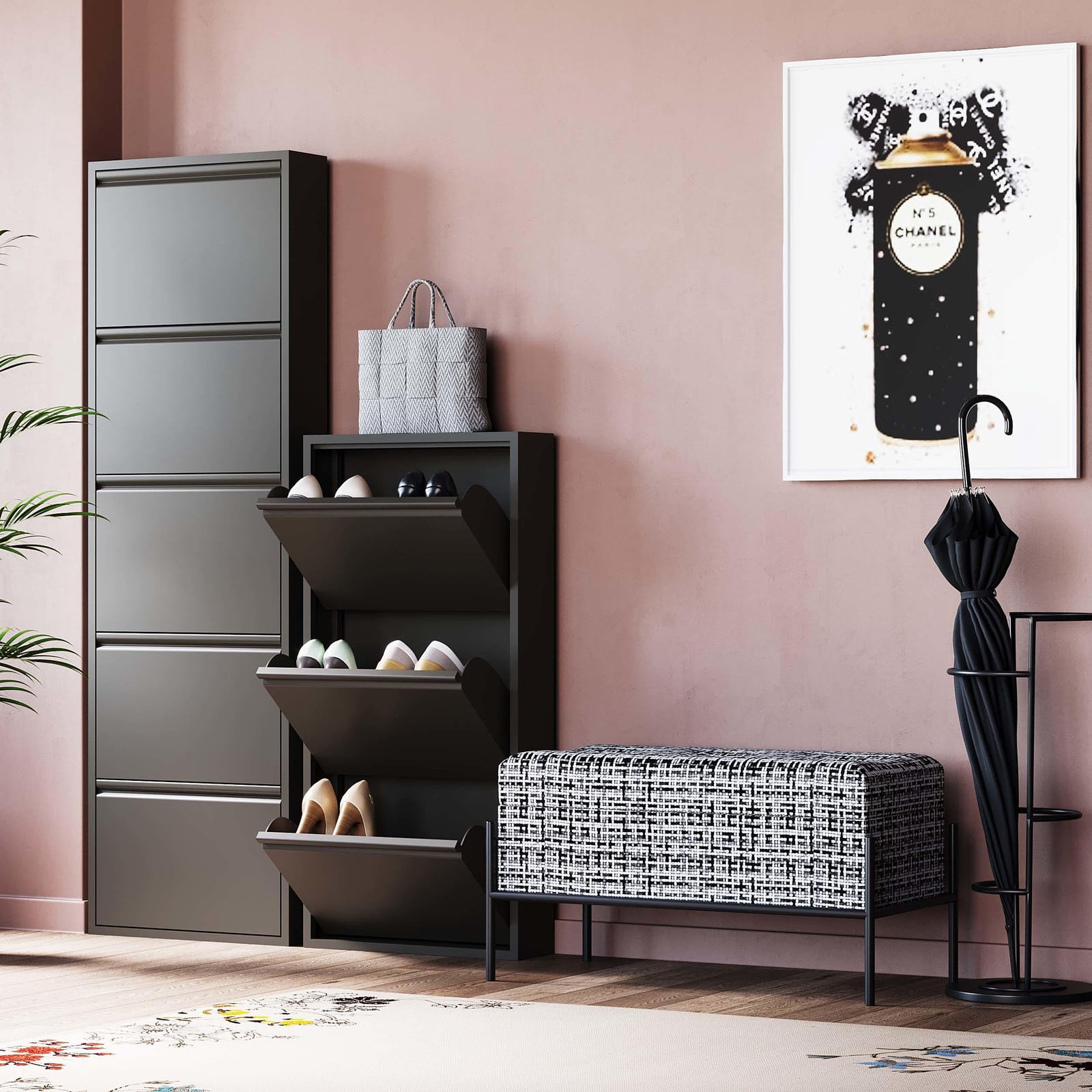 home24 Schoenenrek Caruso 170 cm zwart/zwart