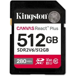 Kingston Technology 512GB Canvas React Plus SDXC UHS-II 280R/150W U3 V60 for Full HD/4K