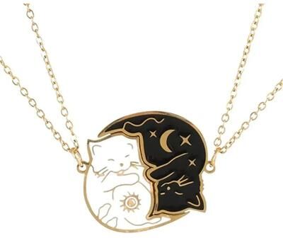 Uplift Picks Matching Cat Necklace Set For Couples And Best Friends Stainless Steel Pendant Jewelry necklaces 2 Pcs