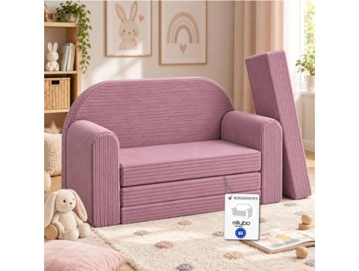 millybo Kindersofa 3in1 Cord Spielsofa Kindercouch Schlafsofa Lila Kindercouch, Cord-Material, Multifunktional, Für Kinder, 3-in-1-Design