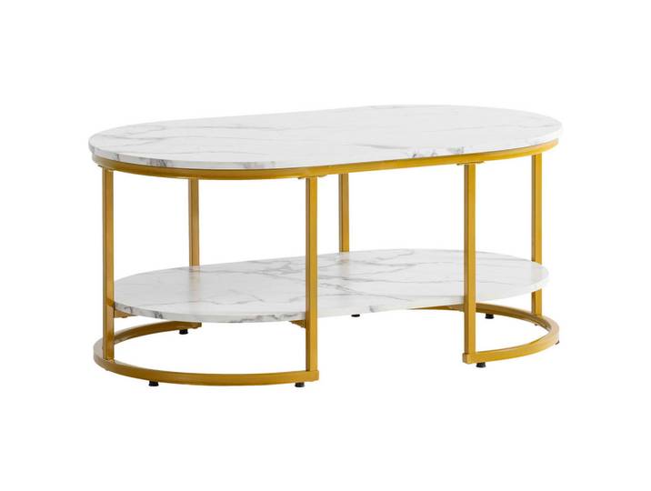 Livetastic Couchtisch, Weiss Hochglanz, Holzwerkstoff, Marmoroptik, rechteckig, eckig, 60x45x100 cm, Stauraum, Wohnzimmer, Wohnzimmertische, Couchtische, Couchtische Marmoroptik
