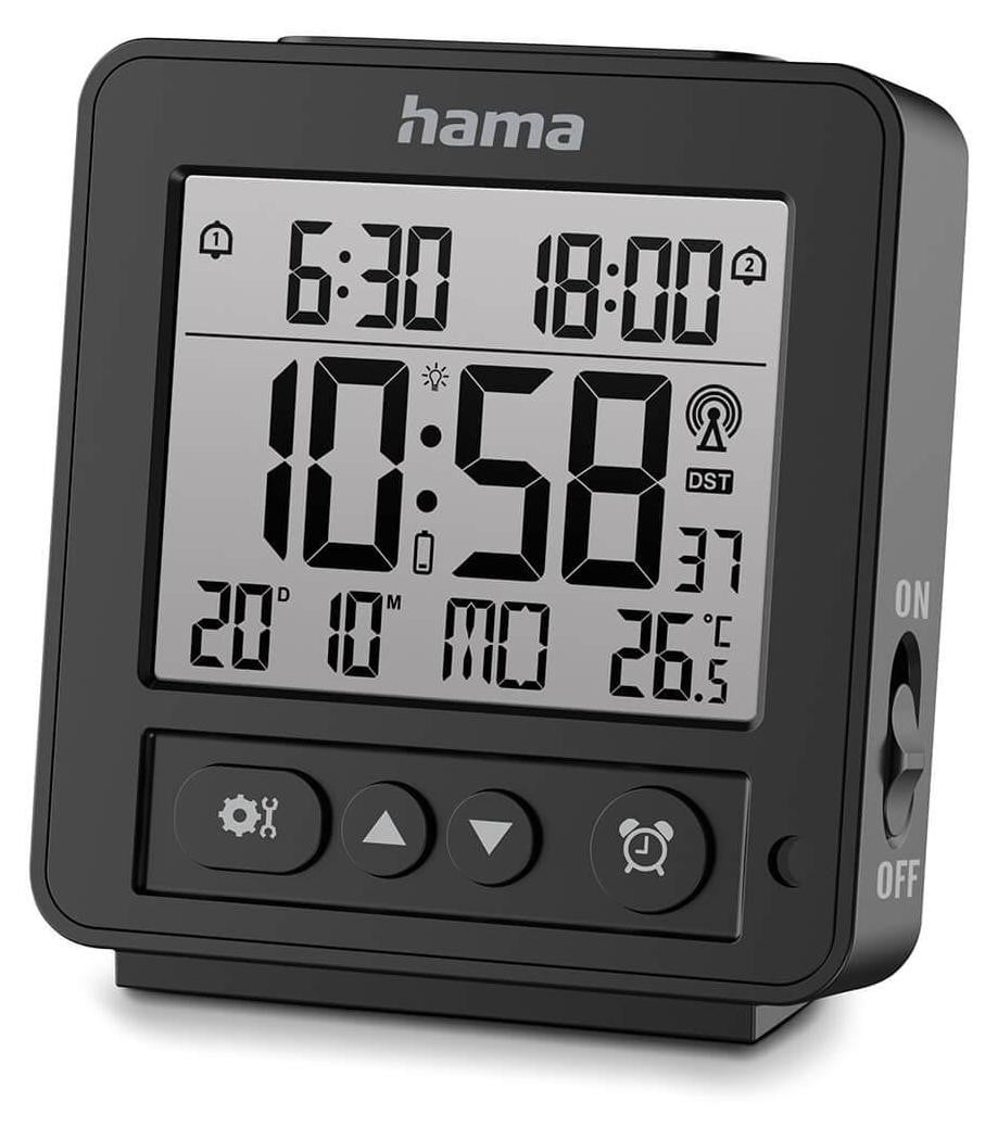 Hama Rhodos digitale wekker, vierkant, zwart, 12/24 uur, Fahrenheit, °C, meertalig