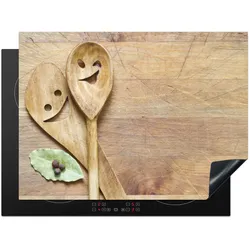 HERDABDECKPLATTE Holz - Löffel - Braun - Smiley Herdabdeckung Induktionsfeld 70x52 cm