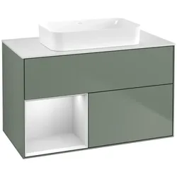 Villeroy und Boch Finion Waschtischunterschrank F651MTGM 100x60,3x50,1cm, Regal links White matt lacquer, Olive Matt Lacquer