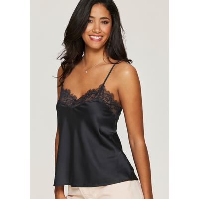Spaghettitop LASCANA "Seidentop, Spitzentop, Alana", Damen, Gr. 32/34, schwarz, Spitze, Obermaterial: 87% Seide, 7% Polyamid, 6% Elasthan, tiefer V-Ausschnitt, Tops, mit Seide und edler Spitze, Dessous
