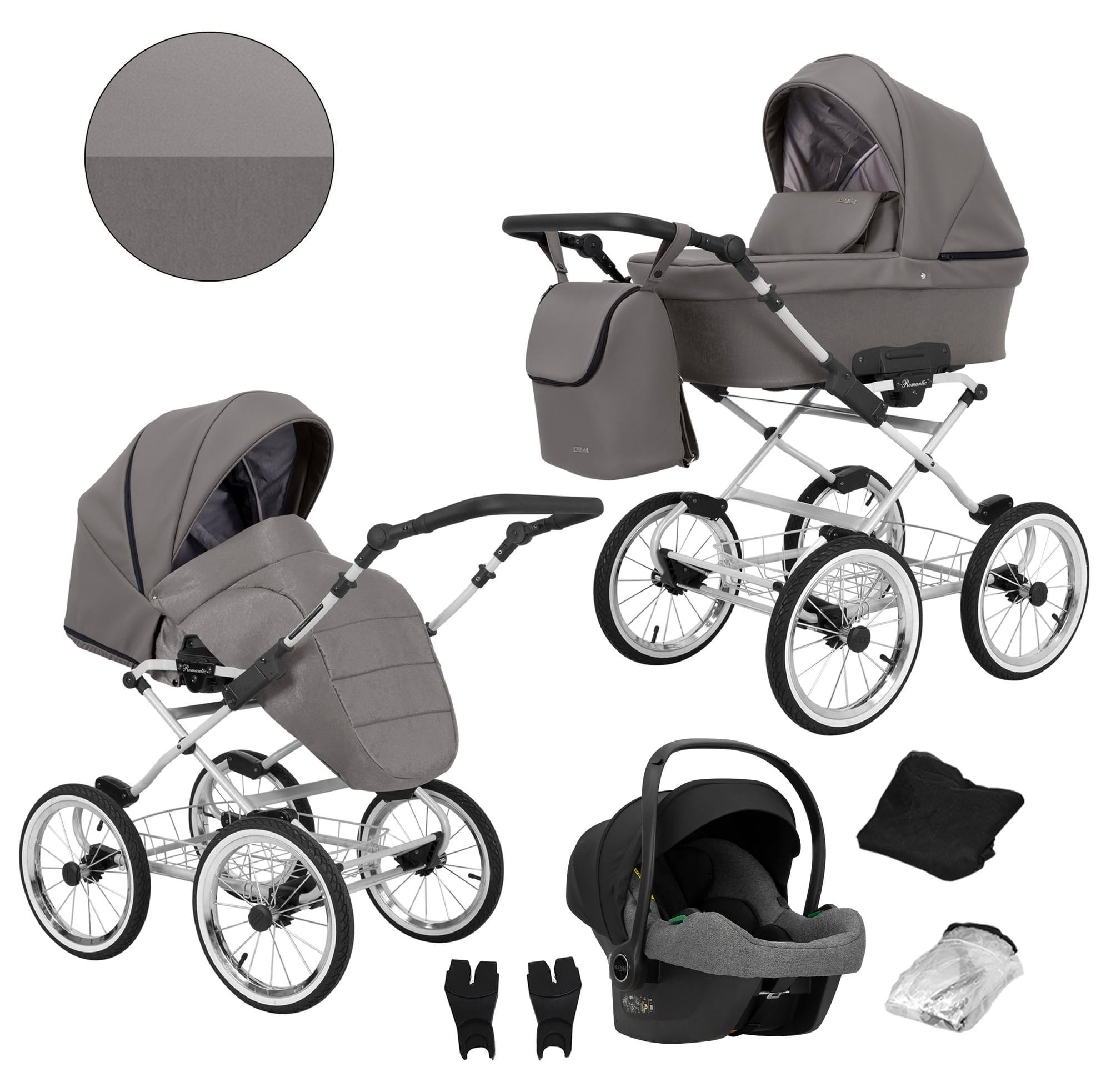 Kunert Romantic 3-in-1 Kombikinderwagen Graphit Eco mit Babyschale, Silber-Rahmen