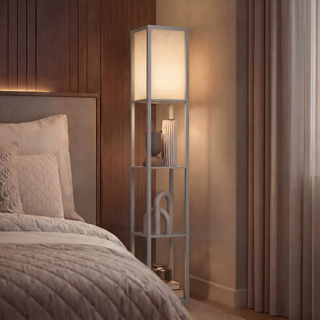 Ebern Designs Retweet Floor Lamp Reading Lamp with 3-Tier Storage Shelf for Home Office Grey 160cm H X 26cm W X 26cm D