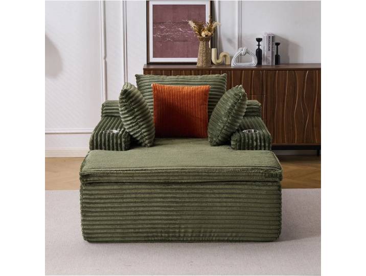 Canapé-Lit Boneless En Velours Côtelé Vert Canapé Lit Moderne FloraGrace Pour Salon Sans Montage 165x112x63cm