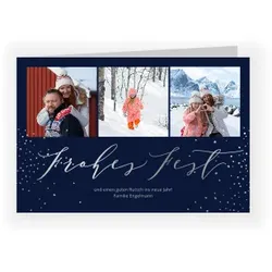 Grußkarte Weihnachten: Glänzender Schnee mit Fotos in Blau