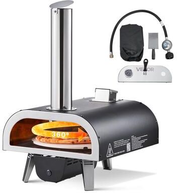 VEVOR Dual Fuel Pizza Oven Outdoor, 12 in Wood Fire & Propane Gas Pizza Oven, Pellet & Propane Pizza-Maker