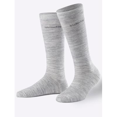 Kniestrümpfe WÄSCHEPUR, Damen, Gr. 3, grau (grau, meliert), 53% Wolle, 46% Polyamid, 1% Elasthan, Socken Kniestrümpfe