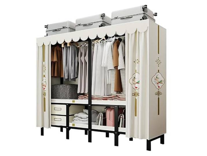 LigedamaiEU Tragbarer Kleiderschrank-Kleiderständer mit Abdeckung, freistehender Stauraum Stahlrohrrahmen mit Stoffbezug, zusammenklappbare Aufbewahrung(110x50x175CM)