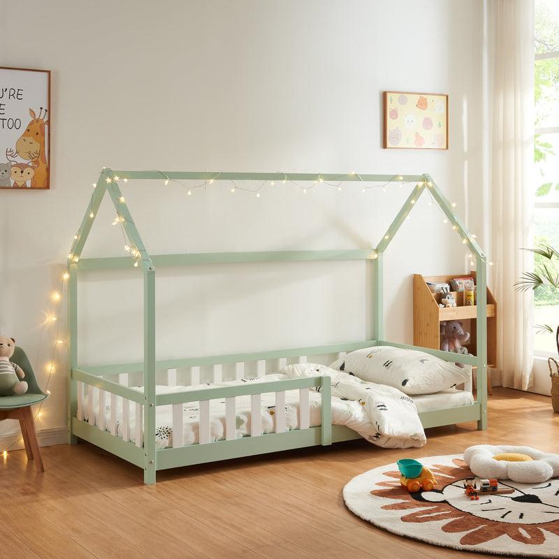 Kinderbett - Mini-Kinderbett - Bettgestell - Kinderzimmermöbel - Kinderbett mit Schutzgitter - Nachhaltiges Kiefernholz
