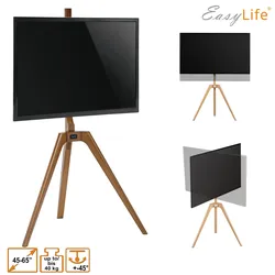 EasyLife - STAFFELEI Tripod Holz TV-Stativ 45 bis 65 Zoll, Schwenkbar & Höhenverstellbar - VESA bis 400x400 (Schwarz/ Nussbaum)