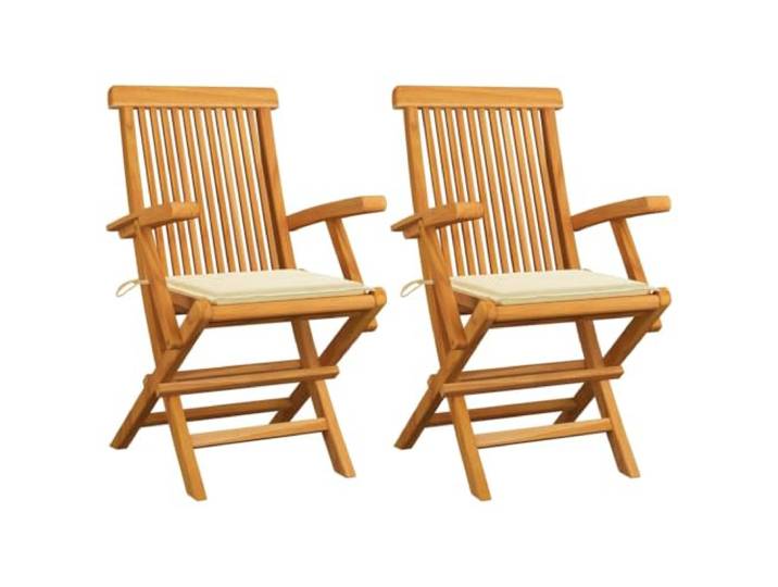 HPUYRFG Klappstühle mit cremefarbenen Kissen, 2 Stück, Massivholz Teakholz Teakholz, witterungsbeständig, glatte Oberfläche, cremefarbene Kissen, 110 kg Belastbarkeit, zusammenklappbar