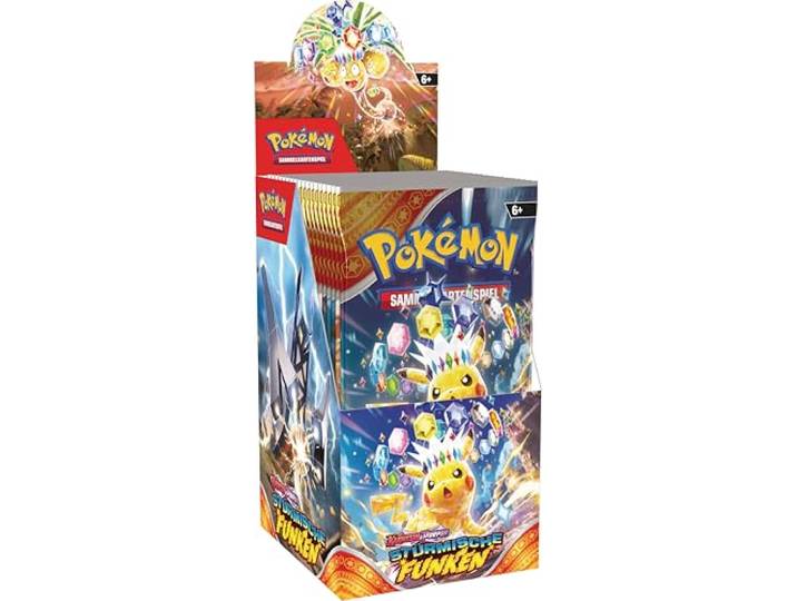 Pokémon-Sammelkartenspiel: Boosterpack-Display Karmesin & Purpur – Stürmische Funken (enthält 18 Boosterpacks)